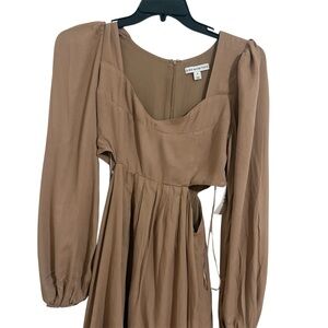 Elegant Long Sleeve Tan Dress
